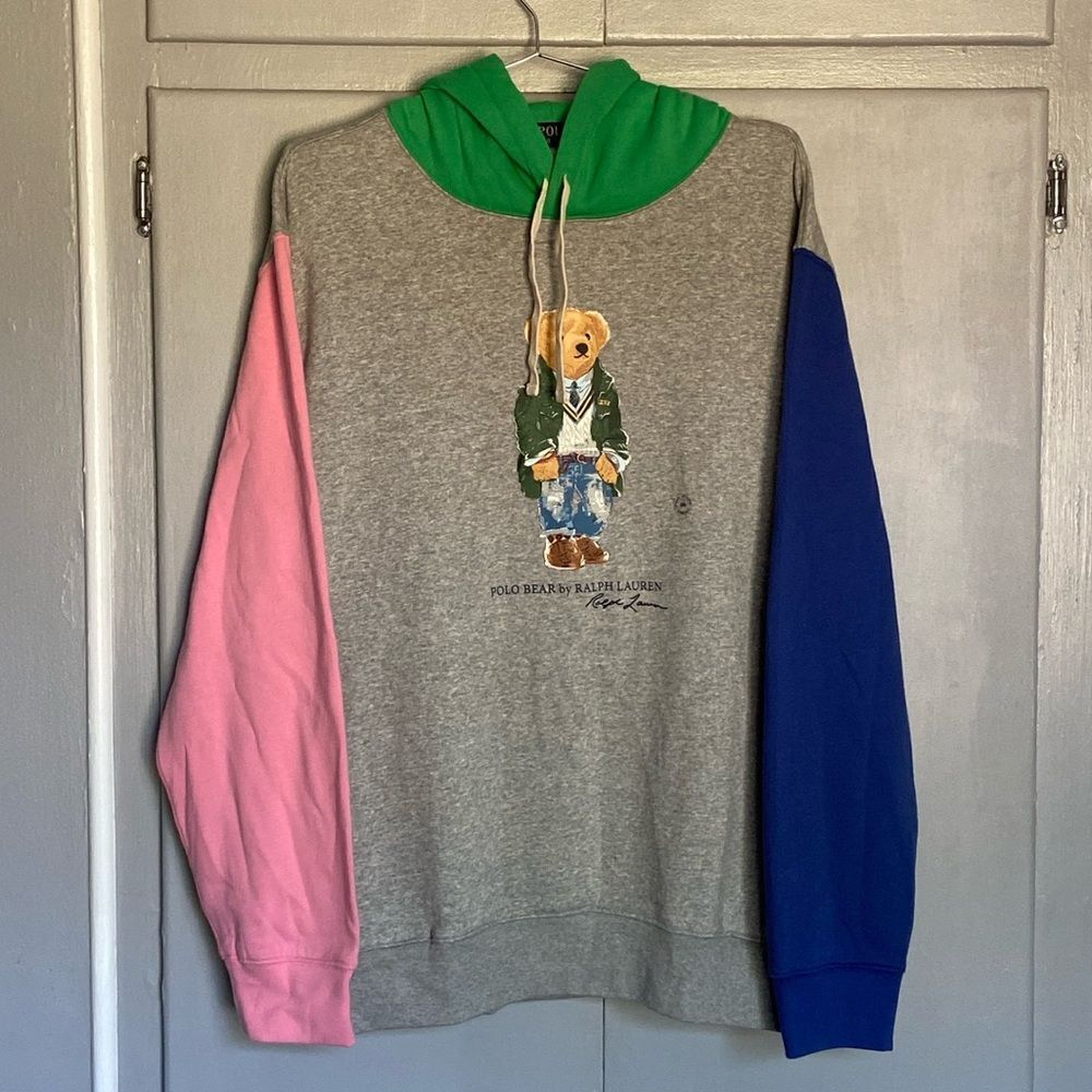 Polo Ralph Lauren Mens Polo Bear Color-Blocked Fleece Pullover Hoodie XXL Multi